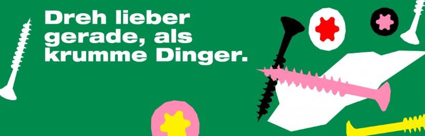 Bunte Zeichnungen von Schrauben auf grünem Hintergrund
